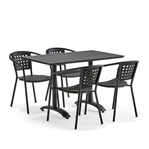 Zestaw Mebli Zewnętrznych Piazza + Capri 1 Kwadratowy Stół + 4 Czarne Krzesła