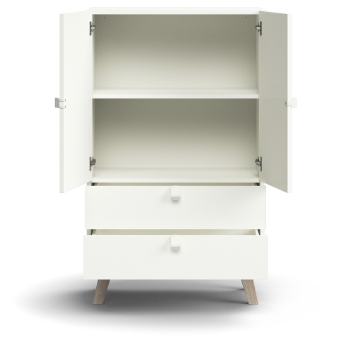 Szafa Qbus 2 Półki + 2 Szuflady, Nóżki, Uchwyty, 1332x800x420 Mm, Biały