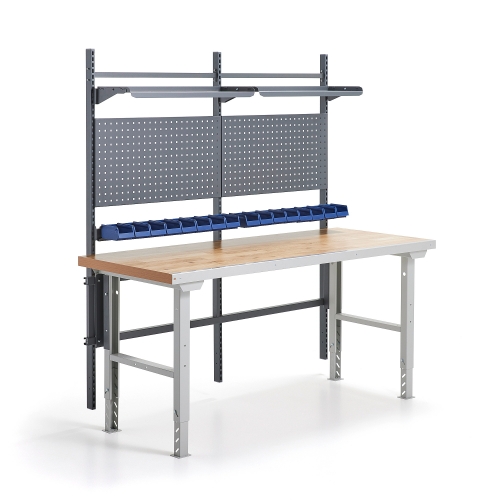 Stół Warsztatowy Z Wyposażeniem Solid Panele Narzędziowe Z Pojemnikami + Półki, 2000x800 Mm, Dąb