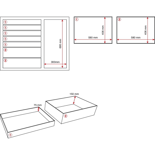 Wózek Narzędziowy, 7 Szuflad, 1045x460x810 Mm, Czerwony