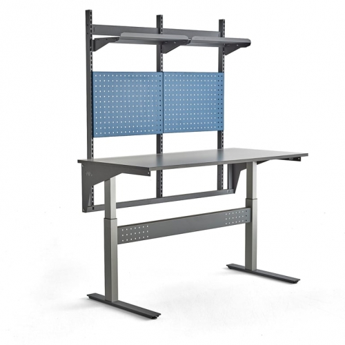 Stół Roboczy Z Regulacją Wysokości Verve 200 Kg, 1600x800 Mm, Panel Narzędziowy I Półki