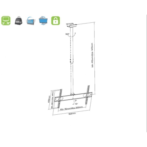 Uchwyt Sufitowy Tv Led/lcd 37-70 Cali 50kg 105-156 cm