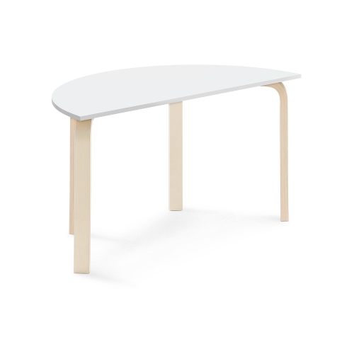 Stół ELTON <span>Półokrągły, 1200x600x640 mm, biały laminat, brzoza</span> AJ Produkty